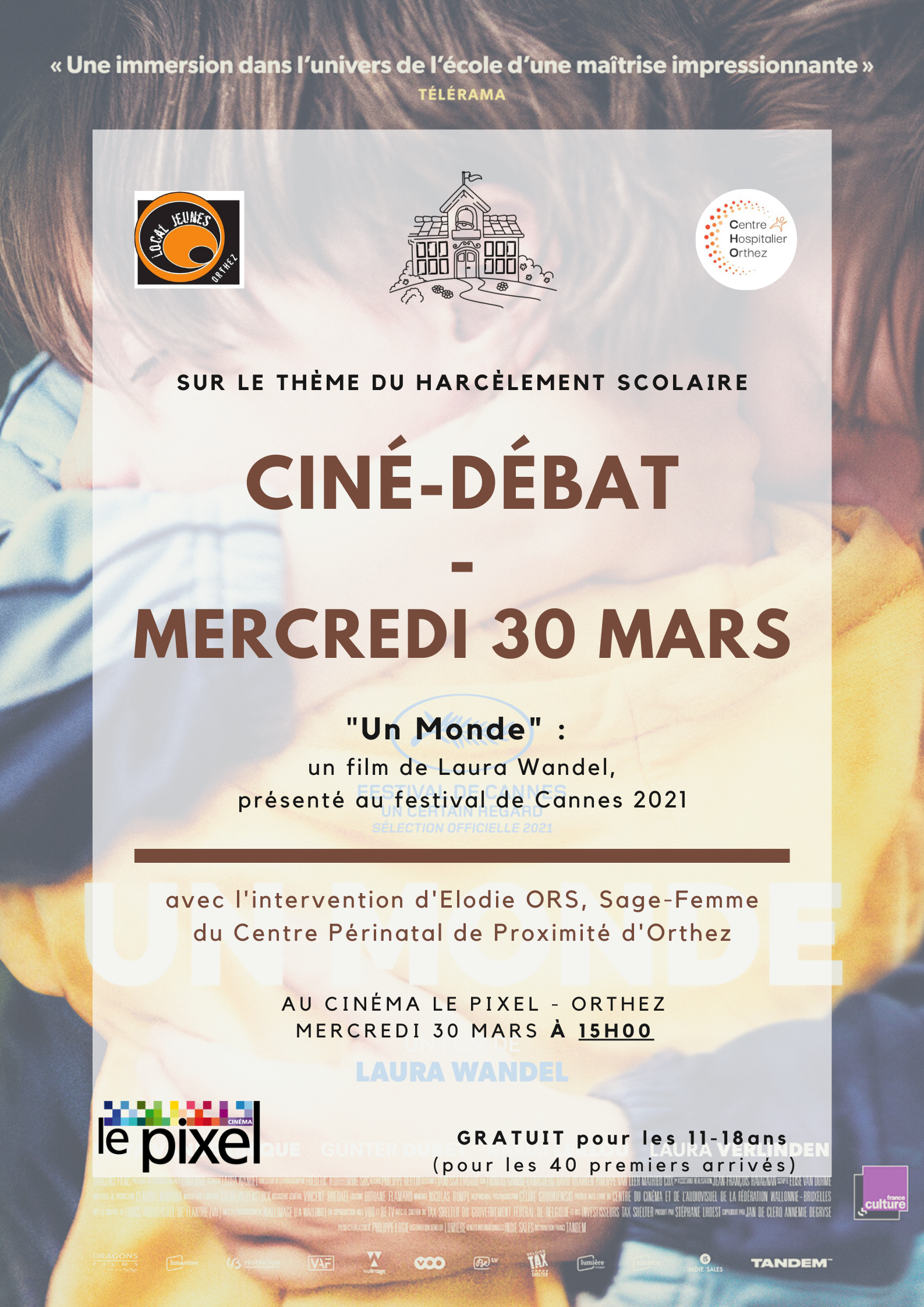 Affiche du ciné-débat sur le harcèlement scolaire, mars 2022